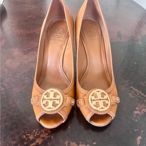 Tory Burch peep toe wedges